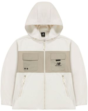 New Balance Casual Sports Contrasting Colours Knit Hooded Polar Fleece Jacket - White