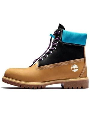 Timberland Premium 6 Inch Wide Fit Waterproof Boots 'Wheat Nubuck With And Collar' - Blue