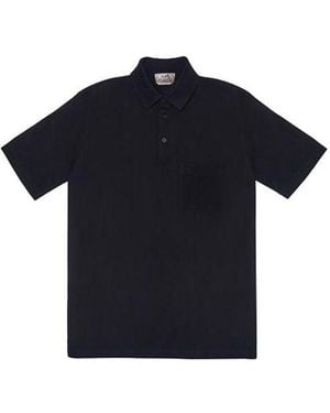 Hermès H Solid Colour Short Sleeve Button Polo Shirt - Blue