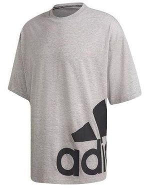 adidas M Mh Boxbos Tee Logo Printing Training Sports Round Neck Short Sleeve - Grey
