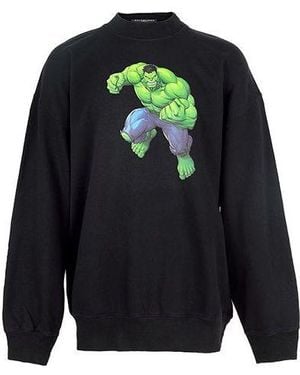 Balenciaga X Marvel Hulk-Print Boxy Crewneck Cotton Sweatshirt - Blue