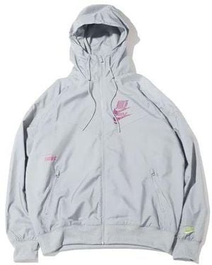 Nike Sportswear Sport Essentials Logo Printing Woven Breathable Hooded Jacket Grey - Blue