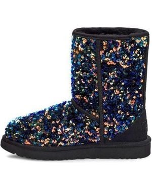 UGG (Wmns) Classic Short Stellar Sequin Snow Boots - Blue