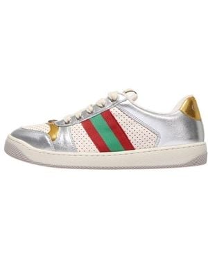 Gucci (Wmns) Screener Metallic Calfskin Web - White