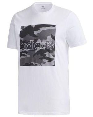 adidas Sports Camouflage Pattern Round Neck Short Sleeve - White