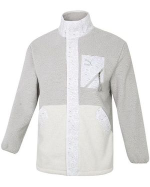 PUMA Paisley Imitation Lamb Wool Stand-Up Collar Jacket - White