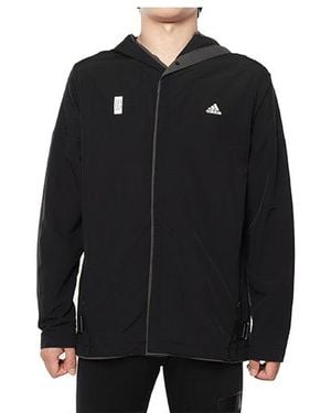 adidas Sports Zipper Woven Long Sleeves Logo Jacket - Black