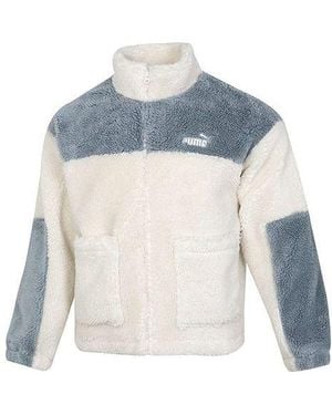 PUMA Colour Blocking Sherpa Jacket Contrasting Colours Lamb's Wool Stay Warm Sports Logo Creamy - Blue
