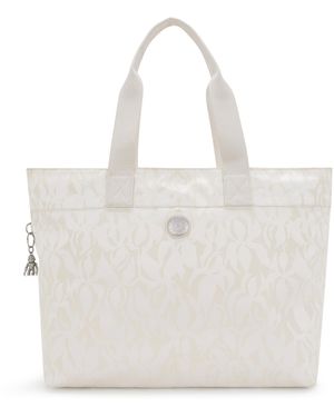 Kipling Tote Colissa Up Palm Beige Jacquard Large - White