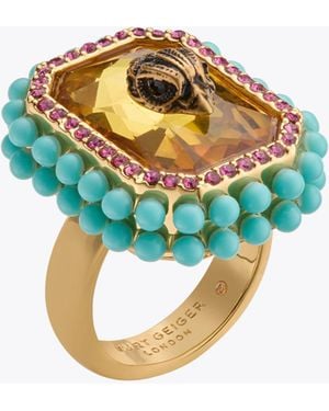 Kurt Geiger Kurt Geiger Ring Fuchsia Emerald Cocktail Ring - Blue