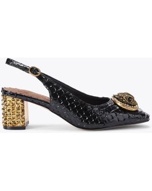 Kurt Geiger Snake-Effect Chelsea Slingback Court Shoes - Black