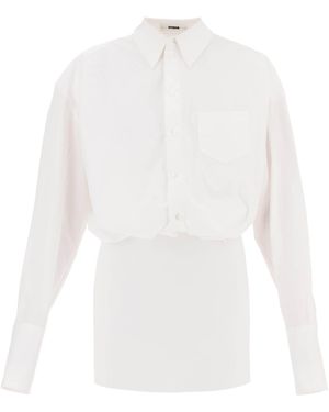 Interior Cotton Poplin Mini Dress With Layered Shirt Bodice For - White