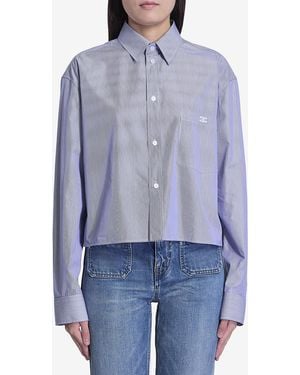 Celine Embroidered Striped Cropped Shirt - Blue
