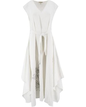 Panicale Chic Striped Midi Dress - White
