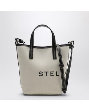 【STELLA MCCARTNEY】Ecru cotton-blend tote bag with logo Women Ecru and black SMC Canvas Large Tote Bag | Stella