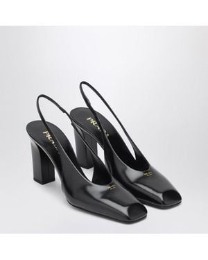 Prada Leather Slingback Pumps With High Wrapped Heel - Black