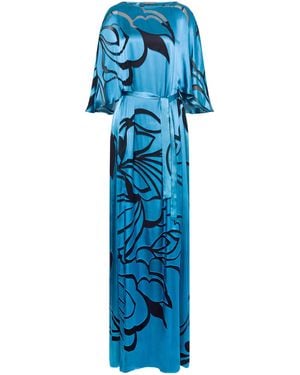 Alberta Ferretti Elegant Long Dress With Floral Motifs - Blue