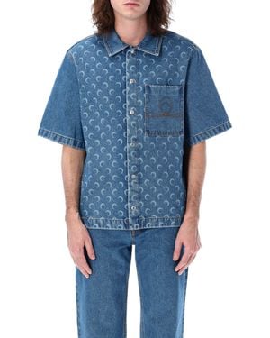 Marine Serre Moon Laser Denim Workwear Shirt - Blue
