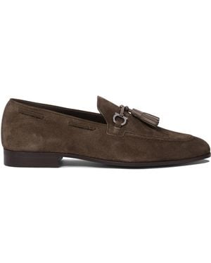 Ferragamo Salvatore Dark Suede Barbados Slippers in Black