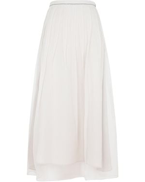 Brunello Cucinelli Pleated Silk Midi Skirt - White