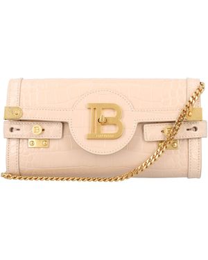 Balmain B-Buzz 23 Croc-Embossed Leather Clutch - Natural