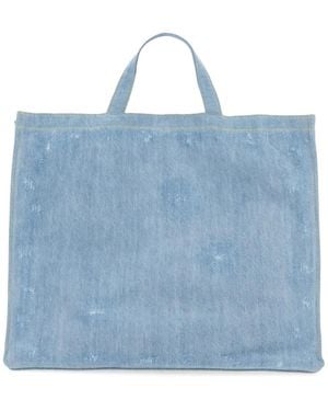 Acne Studios Mini Denim Tote Handbag With Logo - Blue