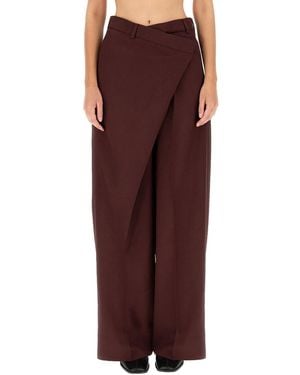 Acne Studios Wool Blend Asymmetrical Closure Pants - Red