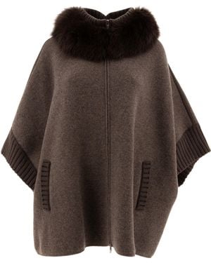 Giovi Luxurious Mocha Wool-Cashmere Poncho - Brown