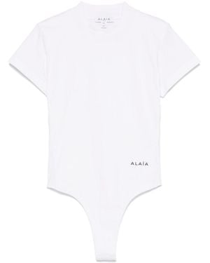 Alaïa Logo-Embroidered Close Fit Bodysuit T-Shirt - White