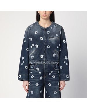 Marc Jacobs Cropped Denim Jacket With Daisy Sequins - Blue