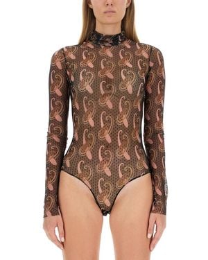 Etro Slim Fit Paisley Print Bodysuit - Brown