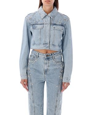 Self-Portrait Denim Mini Cropped Jacket - Blue