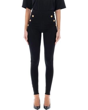 Balmain Elegant Fitted Knit Leggings With Golden Button Accents - Black