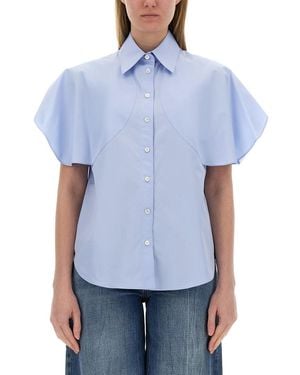 Stella McCartney Flared Short Sleeve Cotton Shirt - Blue