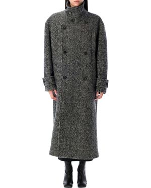 MSGM Wool Double Breasted Long Jacket - Gray