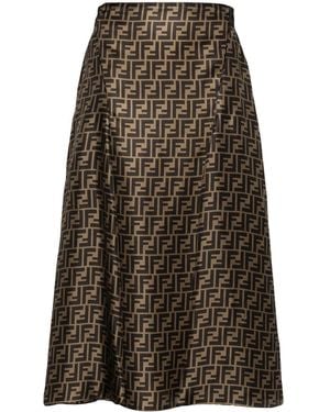 Fendi Ff Silk Midi Skirt - Brown