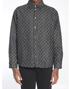 Gucci Reversible Wool And Gg Denim Shirt - Gray