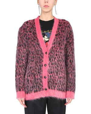 Saint Laurent Leopard Jacquard Cardigan - Pink