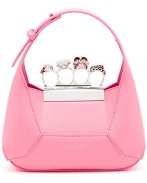 McQueen The Jeweled Hobo Mini Leather Shoulder Bag - Pink