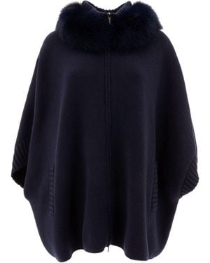 Giovi Wool And Cashmere Poncho For - Blue