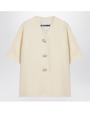 Jil Sander Ivory Silk Blend Shirt Jacket - Natural