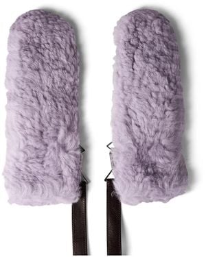 Bottega Veneta Teddy Shearling And Leather Logo Gloves - Purple
