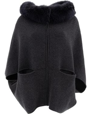 Giovi Luxurious Wool And Cashmere Poncho For - Black