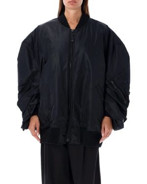 Junya Watanabe Oversized Bomber Jacket With Ruched Sleeves - Blue