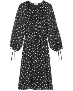 Celine Silk Georgette Folk Mini Dress - Black