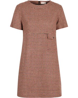 Moncler Chic Gingham Wool-Blend Mini Dress - Brown