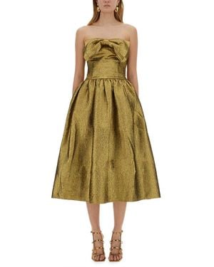 Self-Portrait Metallic Jacquard Midi Dress - Green