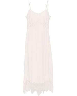 Simone Rocha Powder- Silk-Blend Crepe De Chine Dress By Straight Cut. Adjustable Straps.Embroidered Lace Edges. Side Slit. Gathered Bust - White