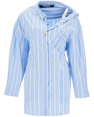 Jacquemus Asymmetrical Striped Cotton Shirt Dress - Blue