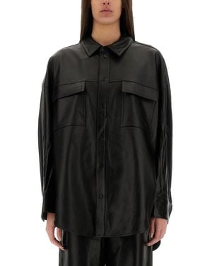 MICHAEL Michael Kors Button-Up Oversized Lamb Leather Jacket - Black